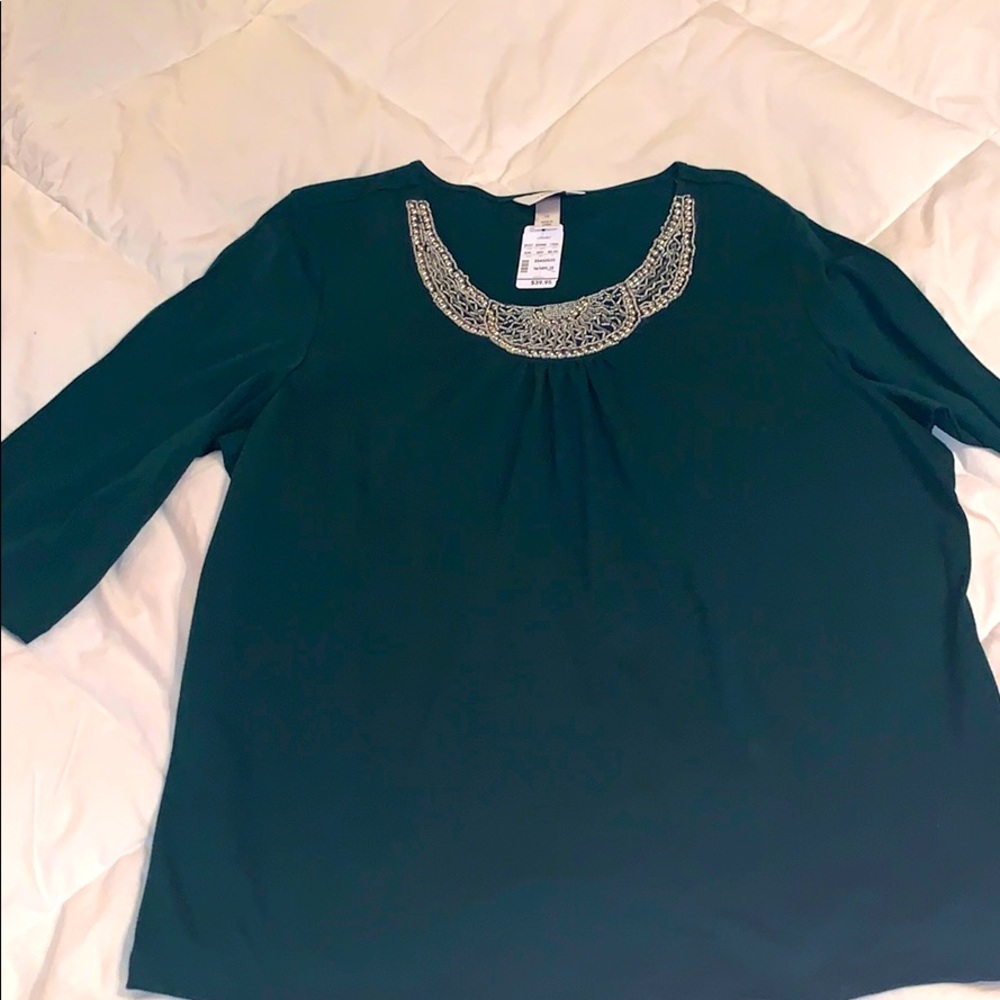 Great Christmas top CJ Banks 3/4 sleeve Beaded Neckline